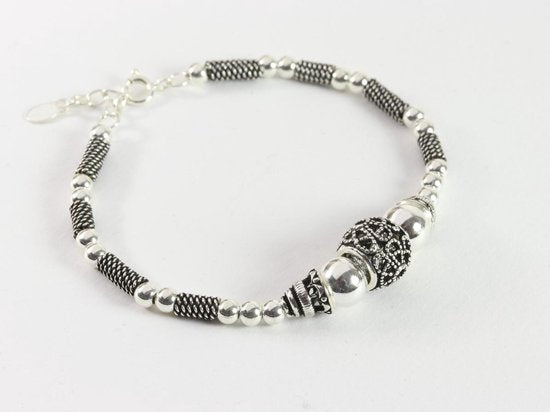 Fijne bewerkte zilveren kralenarmband afbeelding 2