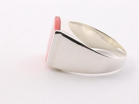 Zilveren zegelring met rode koraal steen afbeelding 3