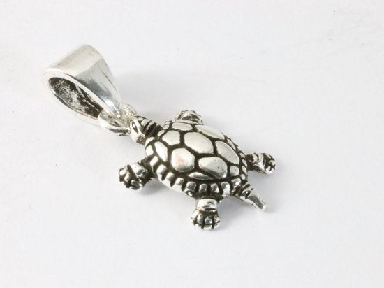 Fijne zilveren schildpad hanger aan ketting afbeelding 2