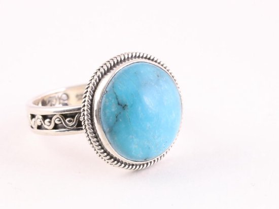 Ronde bewerkte zilveren ring met Arizona turkoois afbeelding 1