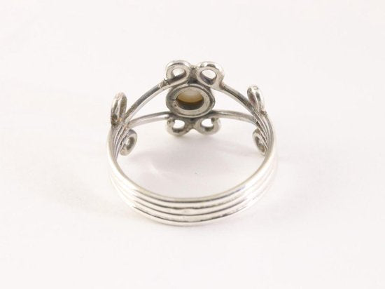 Fijne opengewerkte zilveren ring met parel afbeelding 3