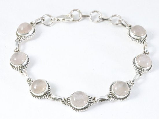 Bewerkte zilveren armband met rozenkwarts afbeelding 1