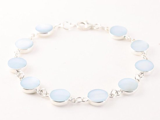 Hoogglans zilveren armband met blauwe schelp afbeelding 1
