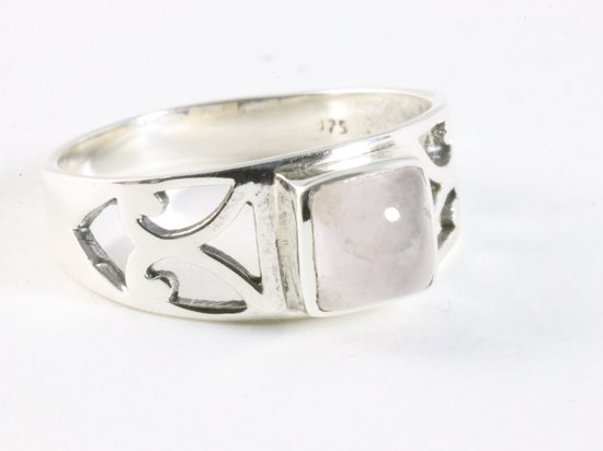 Opengewerkte zilveren ring met rozenkwarts afbeelding 1