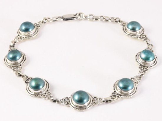 Bewerkte zilveren armband met zwarte parels afbeelding 1