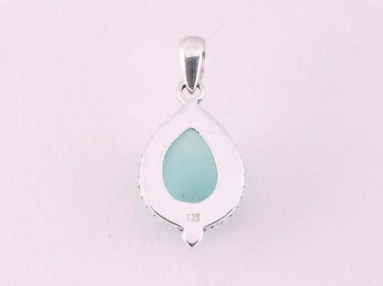 Bewerkte druppelvormige zilveren hanger met aqua chalcedoon afbeelding 3