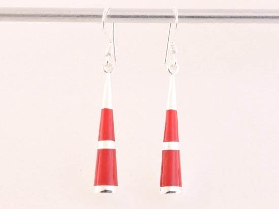 Zilveren oorbellen met rode koraal steen afbeelding 4