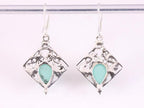 Opengewerkte zilveren oorbellen met aqua chalcedoon afbeelding 3