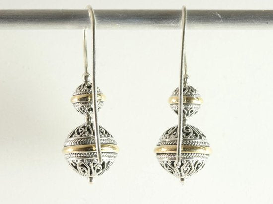 Traditionele opengewerkte zilveren oorbellen met 18k gouden banden afbeelding 3