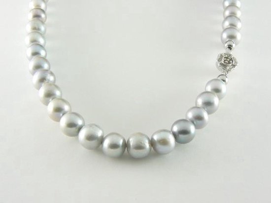 Collier van natuurlijke grijze zoetwaterparels en zilveren sluiting afbeelding 4