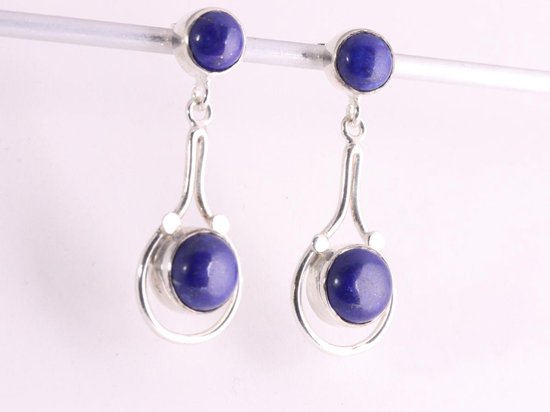 Lange opengewerkte zilveren oorstekers met lapis lazuli afbeelding 2