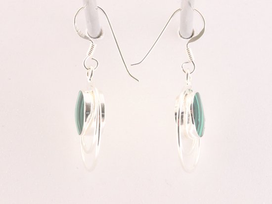 Ronde opengewerkte zilveren oorbellen met malachiet afbeelding 2