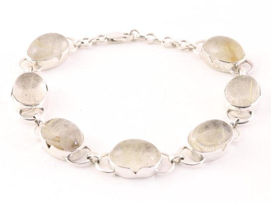 Zilveren armband met grote gouden rutielkwarts stenen afbeelding 1