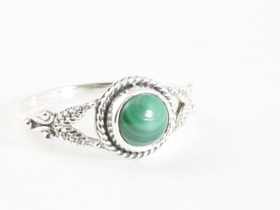 Fijne bewerkte zilveren ring met malachiet afbeelding 1