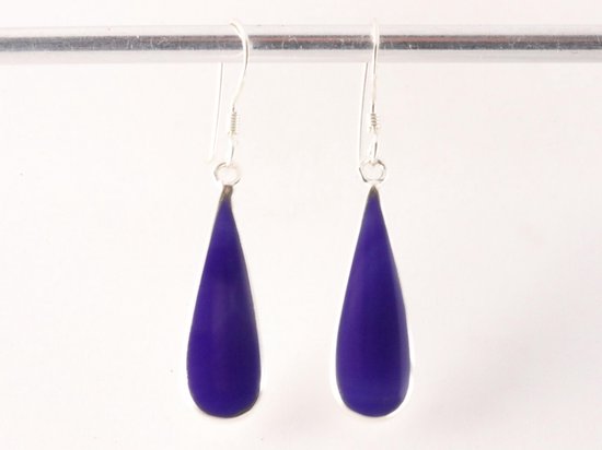 Druppelvormige zilveren oorbellen met paarse agaat afbeelding 3