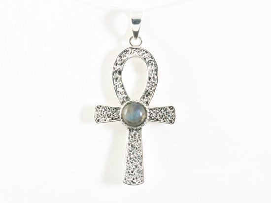 Bewerkte zilveren ankh hanger met labradoriet afbeelding 3