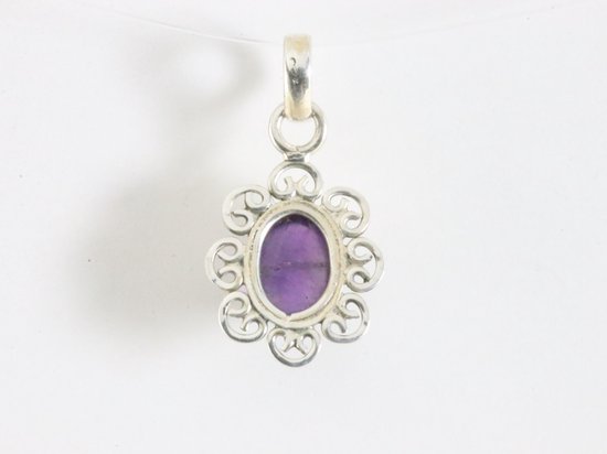 Fijne opengewerkte zilveren hanger met amethist afbeelding 3