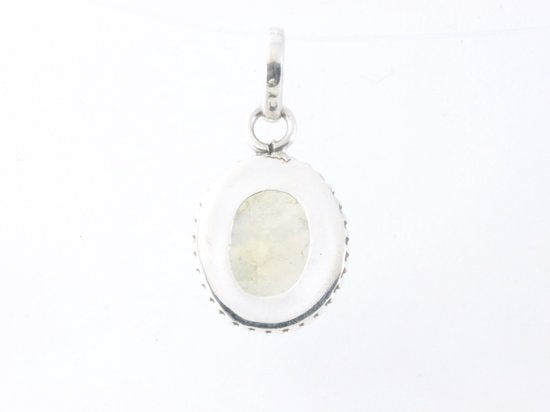Fijne bewerkte ovale zilveren hanger met regenboog maansteen afbeelding 3
