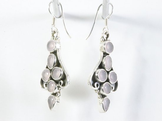 Lange zilveren oorbellen met rozenkwarts afbeelding 2