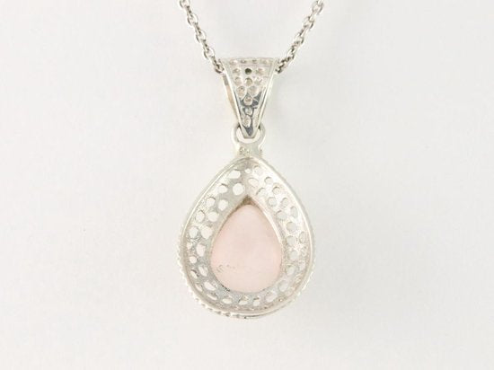 Opengewerkte zilveren hanger met rozenkwarts aan ketting afbeelding 3