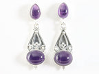 Lange bewerkte zilveren oorstekers met amethist afbeelding 3