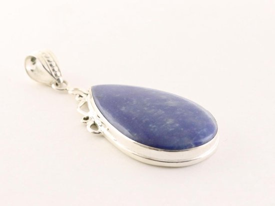 Zilveren hanger met blauwe palm kwarts aan jasseron ketting afbeelding 2