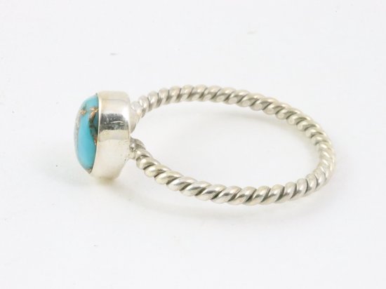 Fijne zilveren ring met blauwe koperturkoois - maat 19 afbeelding 2