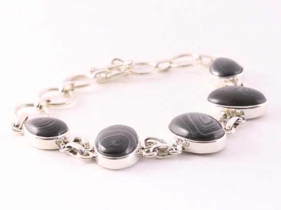 Zilveren armband met grote zwarte psilomelaan stenen afbeelding 2