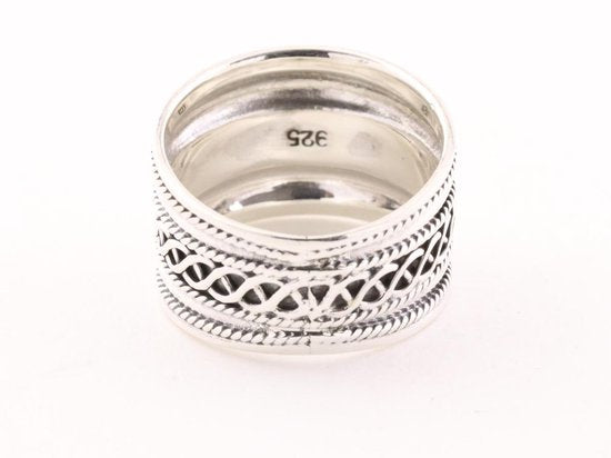 Brede hoogglans zilveren ring met kabelpatronen afbeelding 3