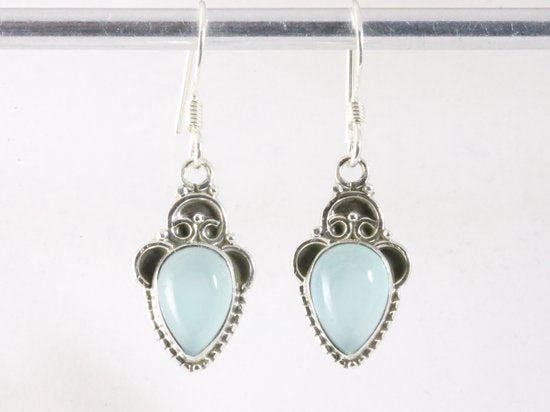 Fijne bewerkte zilveren oorbellen met aqua chalcedoon afbeelding 1