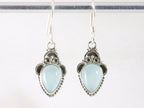 Fijne bewerkte zilveren oorbellen met aqua chalcedoon afbeelding 1