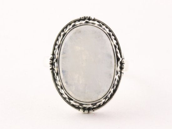 Zware bewerkte zilveren ring met regenboog maansteen afbeelding 4