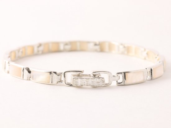 Hoogglans zilveren armband met parelmoer afbeelding 2