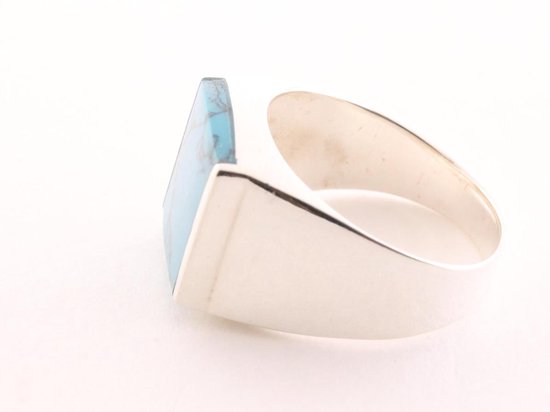 Zilveren zegelring met blauwe turkoois afbeelding 2