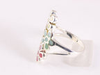Langwerpige zilveren bloemen ring met veelkleurige schelp afbeelding 2