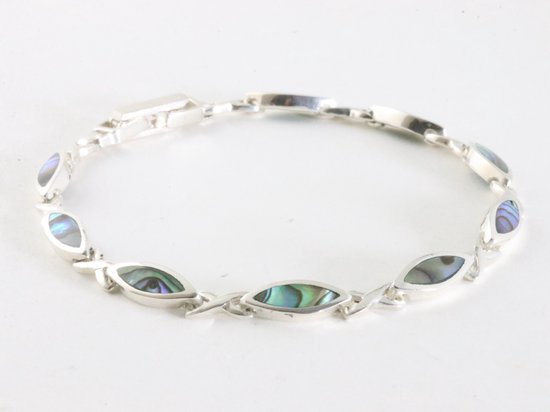 Hoogglans zilveren armband met abalone schelp afbeelding 2