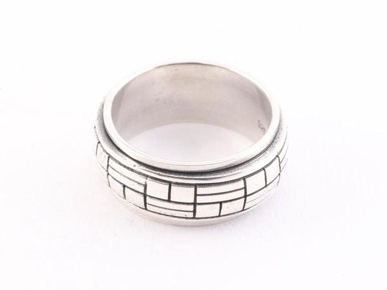 Zware zilveren geluksring met blokmotief afbeelding 2