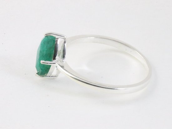 Fijne hoogglans zilveren ring met smaragd afbeelding 2