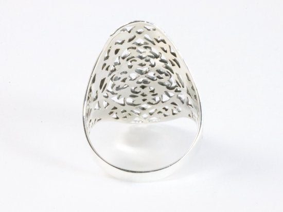 Langwerpige opengewerkte zilveren ring afbeelding 3