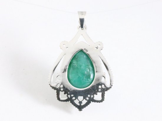 Bewerkte zilveren hanger met smaragd afbeelding 3