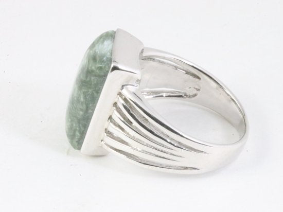 Zware zilveren ring met groene serafiniet afbeelding 2