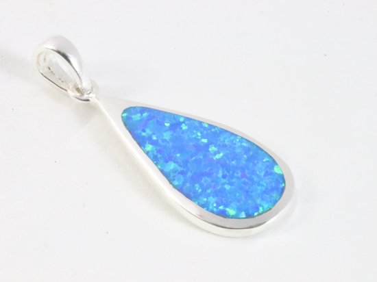 Druppelvormige hoogglans zilveren hanger met Australische opaal afbeelding 2