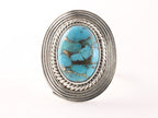 Bewerkte ovale zilveren ring met blauwe koperturkoois afbeelding 4