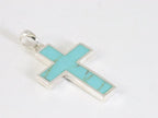 Fijne zilveren kruishanger met groene turkoois afbeelding 2