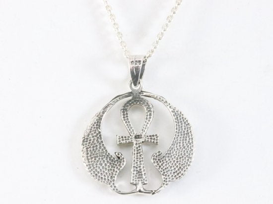 Bewerkte zilveren ankh hanger aan ketting afbeelding 3