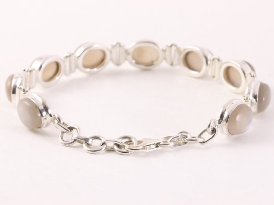 Zware zilveren armband met grijze maansteen afbeelding 3