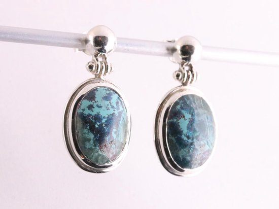 Hoogglans zilveren oorstekers met azuriet afbeelding 2