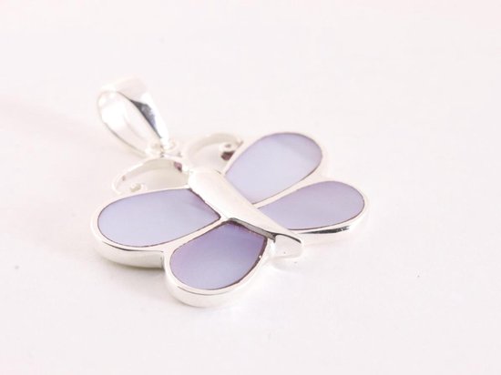 Zilveren vlinder hanger met blauwe schelp afbeelding 2