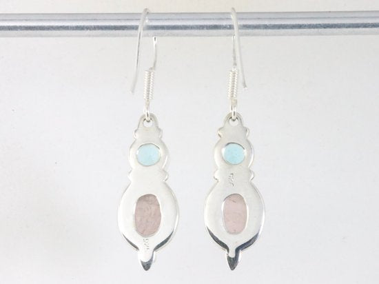 Fijne zilveren oorbellen met rozenkwarts en blauwe topaas afbeelding 2