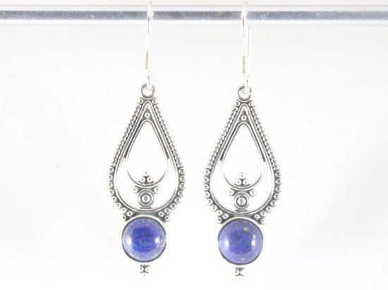 Lange opengewerkte zilveren oorbellen met lapis lazuli afbeelding 4